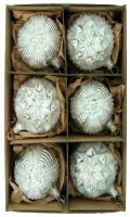 Exklusives 6er Set Weihnachtskugeln Ornamente in Eislack Silber 6cm, nostalgischer Christbaumschmuck