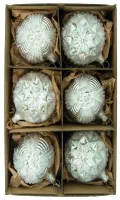 Exclusive set of 6 Christmas baubles ornaments in ice lacquer silver 6cm, nostalgic Christmas tree decorations