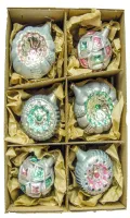 Exklusives 6er Set Weihnachtskugeln Ornamente in rosa blau 6cm, nostalgischer Christbaumschmuck aus_3