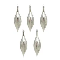 Exklusives Christbaumschmuck Set 5 Oliven 15 cm, in Eislack weiß mit silber Zacken