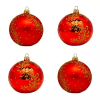 Exklusives 4er Christbaumschmuck Set in bordeaux glänzend und Eislack gold bemalt 10cm, mundgeblasen_3-535