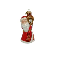 Weihnachtsmann Santa mit Uhr 11cm hoch, Christbaumschmuck Lauscha mundgeblasen handbemalt aus Glas