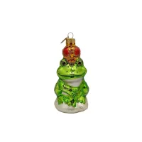 Großer Froschkönig mit Krone 11cm hoch, Christbaumschmuck aus Glas, mundgeblasen und handbemalt
