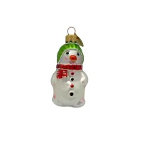 kleiner süßer Schneemann mit Schal und Mütze 7cm hoch, Christbaumschmuck Lauscha mundgeblasen handbemalt aus Glas