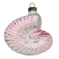nostalgische Weihnachtsbaumkugel aus Glas, in Form einer gedrehten Fossilen Schnecken Muschel rosa