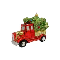 Nostalgischer Weihnachtsbaum Lieferwagen  10 cm hoch, Christbaumschmuck Lauscha mundgeblasen und handbemalt-632