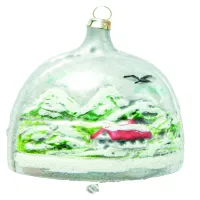 schöne Glocke Winterglocke aus Glas 8 cm mit exklusiver Ornament- Bemahlung Winterlandschaft