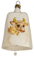 Schöne kleine Kuh Glocke aus Glas mit echtem Klang ,Weihnachtsbaumschmuck ca 8cm, nostalgie pur