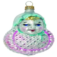 schöne Weihnachtsbaumkugel Baby mit Latz ca 7,5 cm in blau und rosa nostalgischer Christbaumschmuck