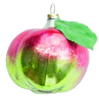 Schöner Apfel  aus Glas mit Blatt 6cm, Weihnachtsbaumschmuck in nostalgischer Form