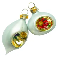 Schönes miniatur 2er Set Olive und Reflexkugel 4 cm, Weihnachtsbaumschmuck in nostalgischer Form