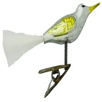 Schönes miniatur Vögelchen auf Zwicker mit Glasfaserschweif 9 cm, Weihnachtsbaumschmuck nostalgie