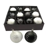 Schwarz Weiß Mix Christbaumschmuck 8 cm Set12 teilig Christbaumschmuck Lauscha mundgeblasen