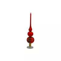 Traumhaft schöne doppelte Christbaumspitze aus Glas Rot Grün Gold Karo ca 35 cm mundgeblasen Lauscha