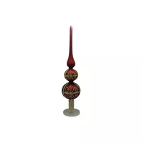 Traumhaft schöne doppelte Christbaumspitze aus Glas Bordeaux Gold Silber bemalt Lauscha