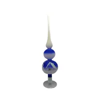Traumhaft schöne doppelte Christbaumspitze aus Glas,in blau silber mit schöner Winterlandschaft
