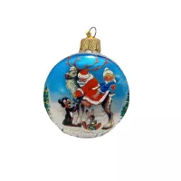 Weihnachtsmann beschenkt Waldtiere 7 cm hoch, Christbaumschmuck Lauscha mundgeblasen und handbemalt