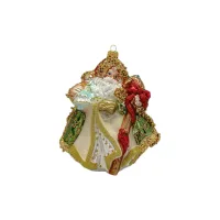 Wunderschöner Weihnachtsmann mit Stock und Geschenken, 16 cm hoch, Christbaumschmuck Lauscha mundgeblasen und handbemalt-633